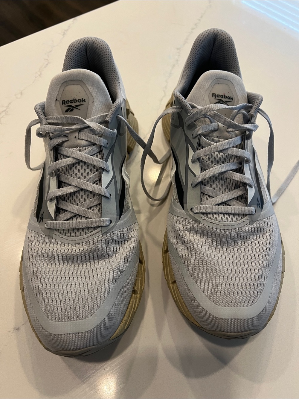 Reebok Men’s Light Gray and Gold Athletic Running Shoes